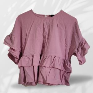 💥Shein Pink Crop Ruffle Top Large